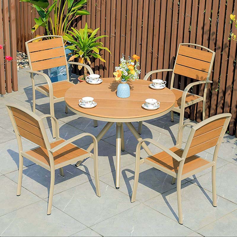 Mesas y sillas de patio al aire libre Sillas de parque de madera de plástico Balcón Jardín Mesas y sillas de comedor al aire libre Mesas y sillas de aleación de aluminio de madera de plástico al aire libre
