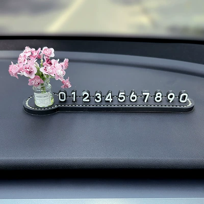 Temporary Car Parking Number Plate Internet Celebrity Small Fresh Glass Vase Car Moving Phone Plate High-End Ornaments (Nömrəli dayanma kartı) - pink-peach-blossom-three-dimensional-diamond-parking-sign
