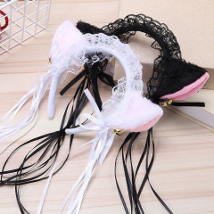 ロリータレースぬいぐるみ猫耳ベル頭飾り首ベルブレスレットセット獣耳メイドヘアフープリボン