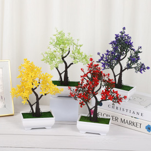 New Chinese-style Double Tree Plum Potted Small Ornaments Antique Home Living Room Entrance Simulation Green Plant Small Potted Plant Decoration