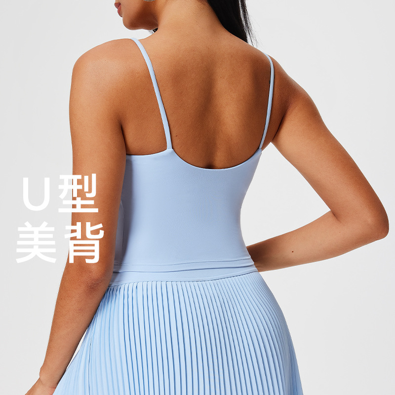 Sexy correa de hombro delgada ropa interior deportiva de mujeres chaleco de yoga antichoque taza fija en forma de U espalda abierta entrenamiento largo sujetador