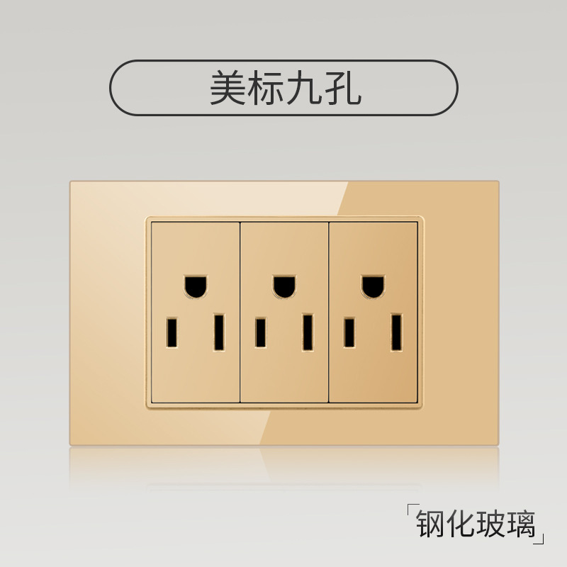 Taiwán estilo americano USB tipo-C interruptor de vidrio temperado dorado 118 tipo panel de toma de corriente de pared mexicana