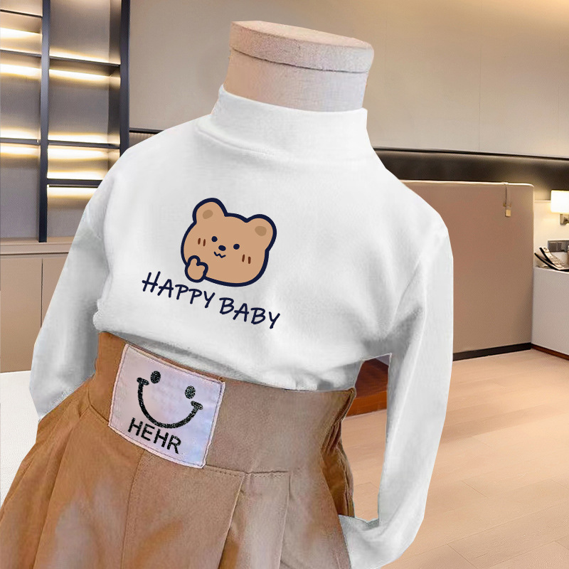 Suministro directo de fábrica Primavera y otoño medio cuello alto para niños medianos y grandes Estilo occidental ropa interior manga larga dibujos animados ropa de invierno niños pequeños De terciopelo cálido top