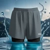 813 gray double -layer swimming trunks