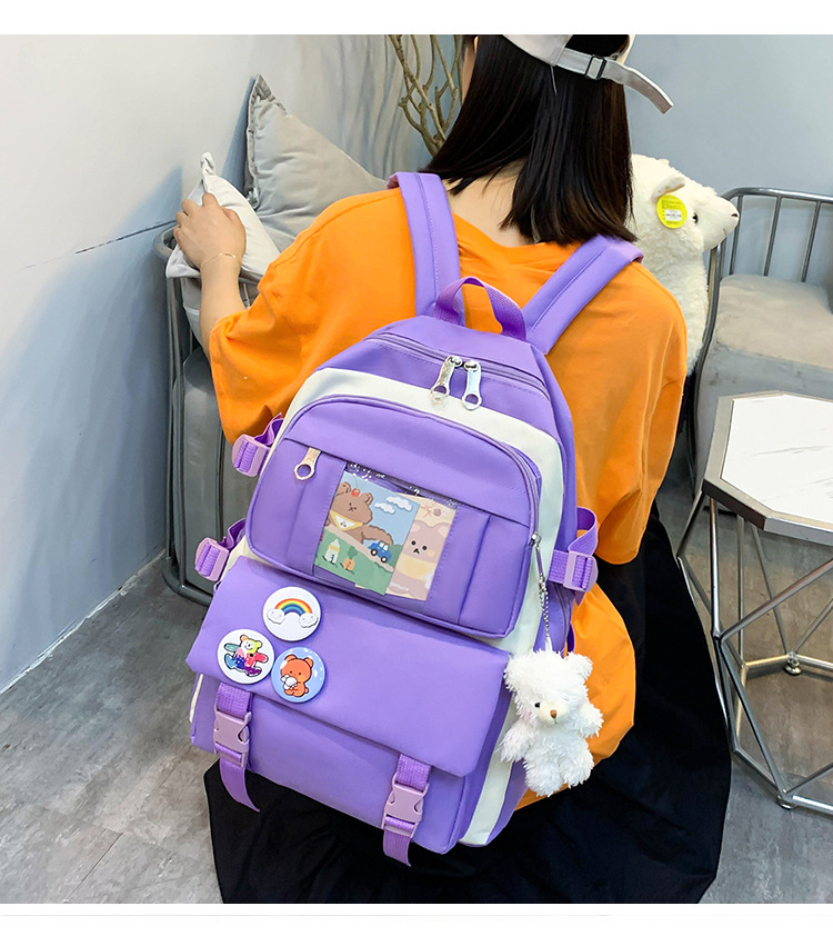 Wholesale Four-piece Contrast Color Large-capacity Bear Pendant Backpack Nihaojewelry display picture 31