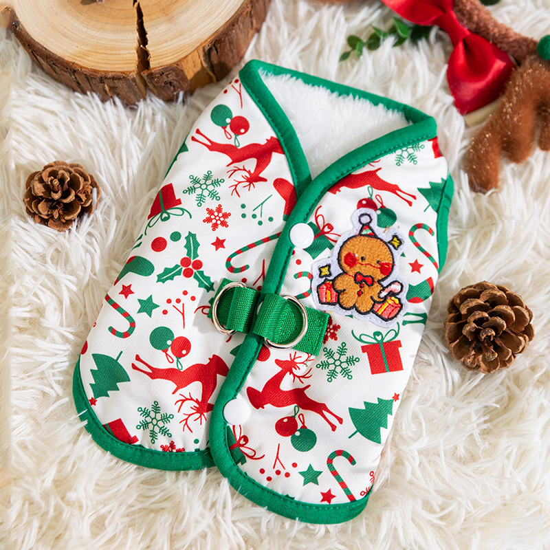Muñeco de nieve verde galletas hombre de Navidad Cardigan chaleco gato vacaciones divertidas ropa de invierno ropa de gato mascota