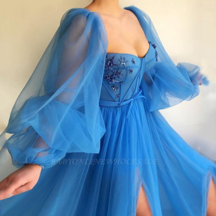 2025 Cross-Border Summer New European and American Clothing Elegant Fashion Dress Mesh Slit Large Hem Wedding Dress Evening Dress