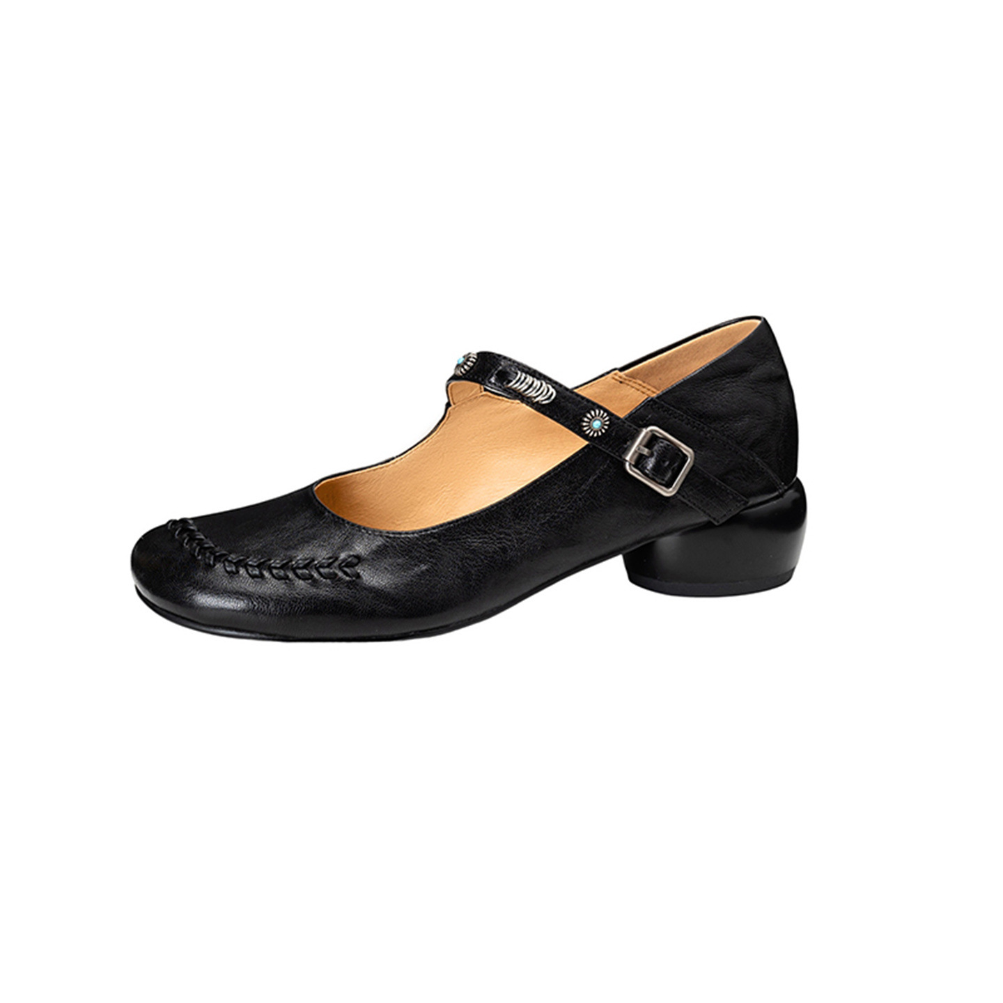 Giày Mary Jane nữ quai ngang gót thấp 3.5 cm phong cách Pháp — màu nâu
