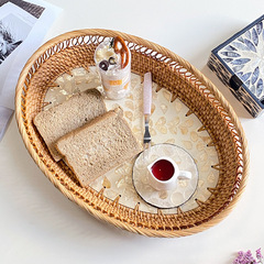 Wholesale American-style luxury rattan shell creative golden storage household living room club cake coffee restaurant tray