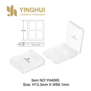 DIY Transparent Design Outer Box Injection Molding Square Powder Box Without Mirror Four Compartments Cosmetic Packaging Material