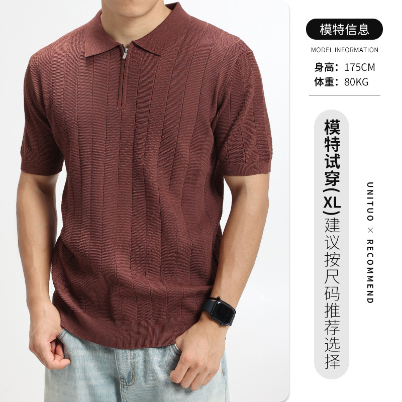 Comercio exterior transfronterizo hombre polo de punto medio cremallera textural de rayas verticales lujosas de alto nivel camisa de estilo europeo y americano image 11