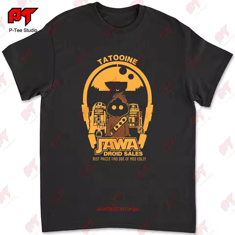 Star Wars Tatooine Jawadroid Robot Selling Vintage Print Black Short Sleeve T-Shirt Star Wars Tatooine Jawadroid Robot Selling Vintage Print Black Short Sleeve T-Shirt