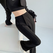 实拍黑色喇叭裤女2024春季新款垂感西装裤高腰显瘦小个子微喇裤