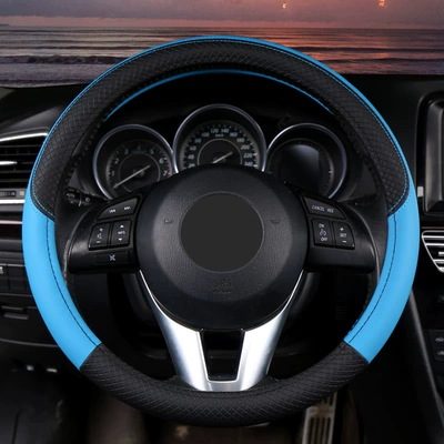 Steering wheel cover four seasons embossed non-slip breathable - superior-black-blue-38cm