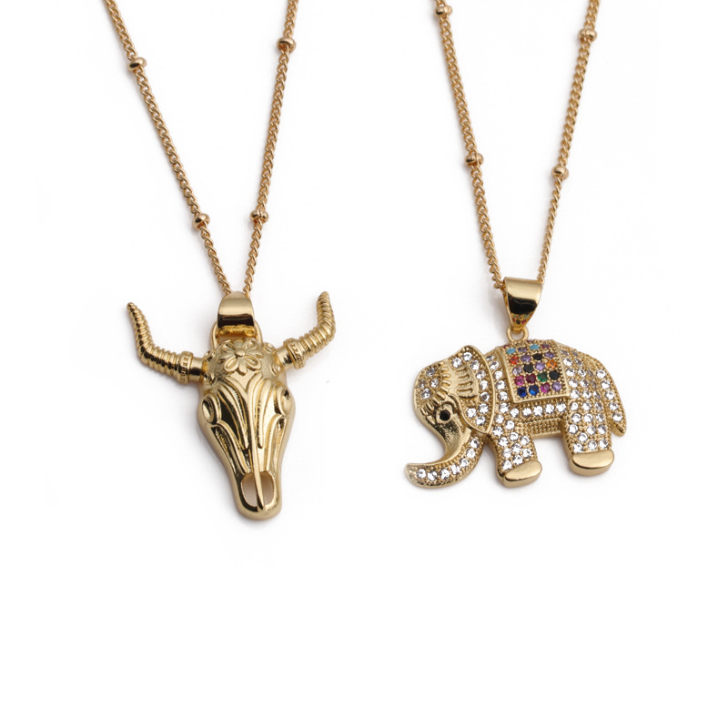 Copper zircon necklace elephant bull head pendant necklace female wholesale