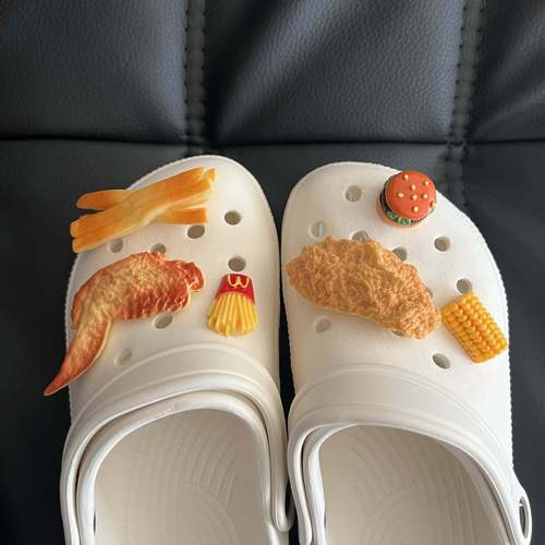 French fries, fried chicken, holey shoes, flower shoes, fasteners, personalized, funny, 3D, cute, accessories, realistic, shoe decorations
