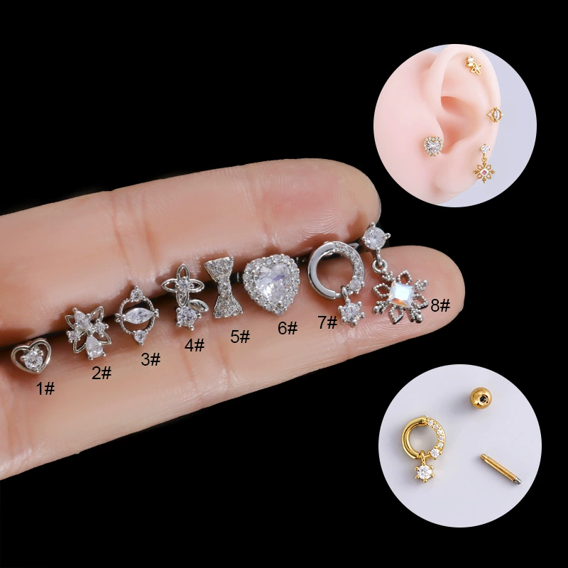 Серебряные серьги с zirconами и бантом, модное пирсинг, корейский стиль
