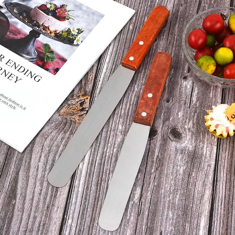 Espátula de crema con mango de madera de acero inoxidable, espátula para hornear de pan, 6 pulgadas, 8 pulgadas, 10 pulgadas, 12 pulgadas, cuchillo de mantequilla recto