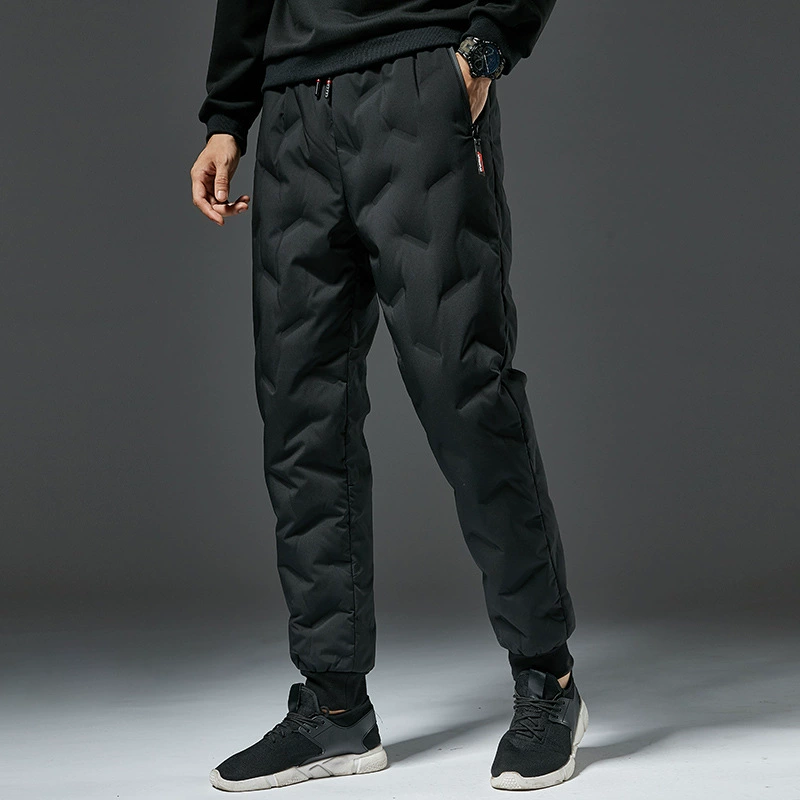 Пуховые брюки Мужские хлопчатобумажные брюки зимой носить плюшевые толстые утиные пуховые брюки на открытом воздухе