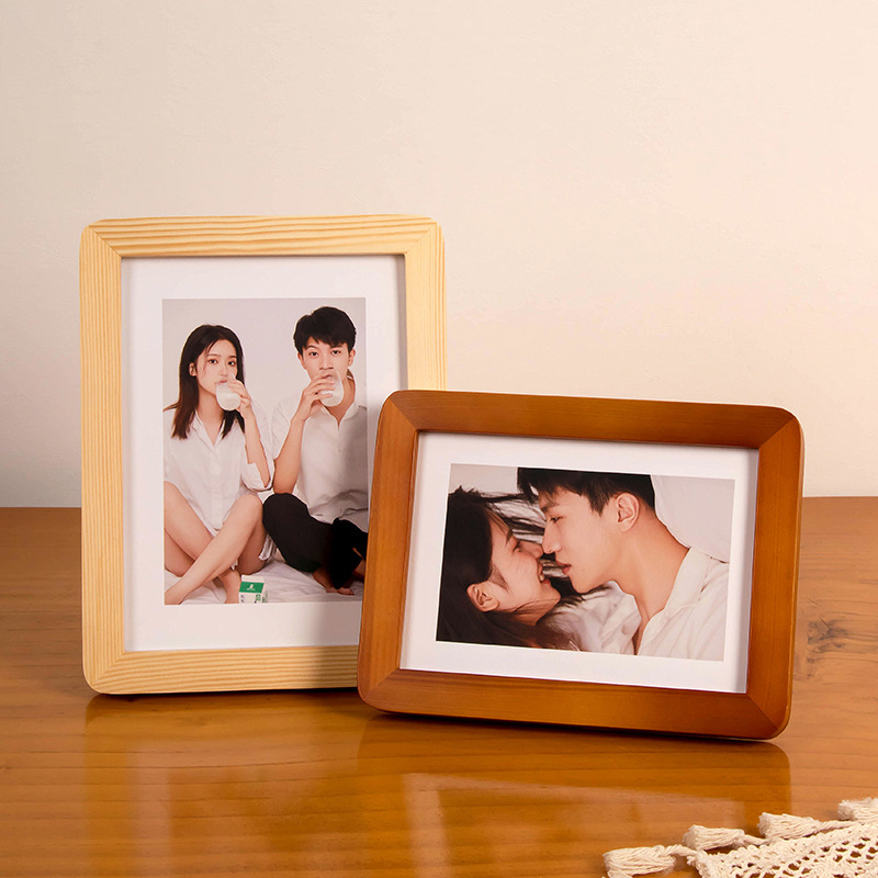 Wholesale Solid Wood Photo Frames, High-End Picture Frames for Wall Hanging, A4 Rounded Corner Frames, DIY 5inch Photos, 6inch Desktop Ornaments