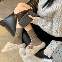 波点羊毛袜子女中筒袜秋冬复古咖色堆堆袜保暖加厚勃肯鞋长袜冬天