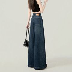 レトロで快適なカジュアルワイドレッグジーンズ女性の夏の新しいデザインハイウエストルーズスリミング多用途フロアモップパンツ