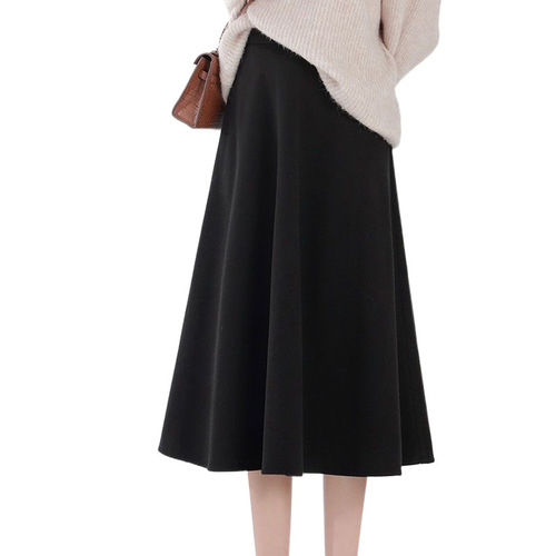 New woolen skirt for women—autumn and winter long skirt, thickened winter umbrella skirt, black half-skirt, A-line winter skirt.