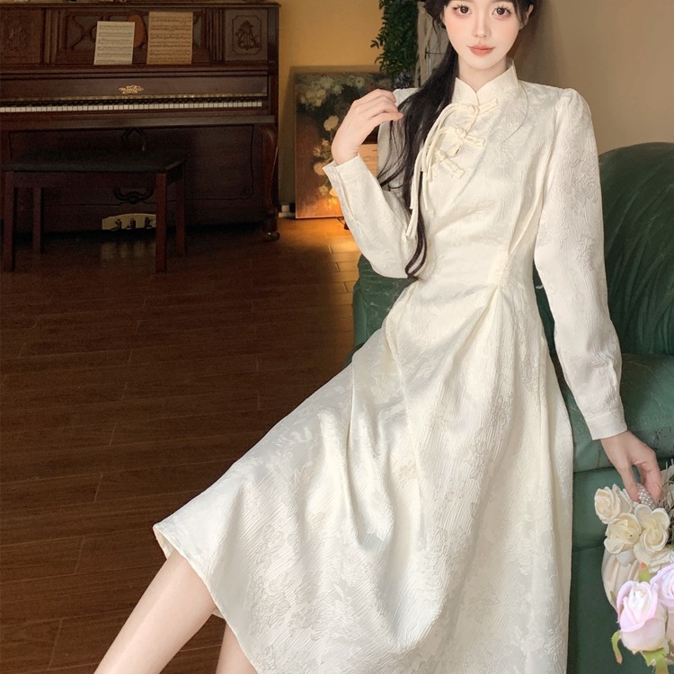 2025春秋新款国风连衣裙女感显瘦优雅长裙大码新中式改良旗袍女装|undefined