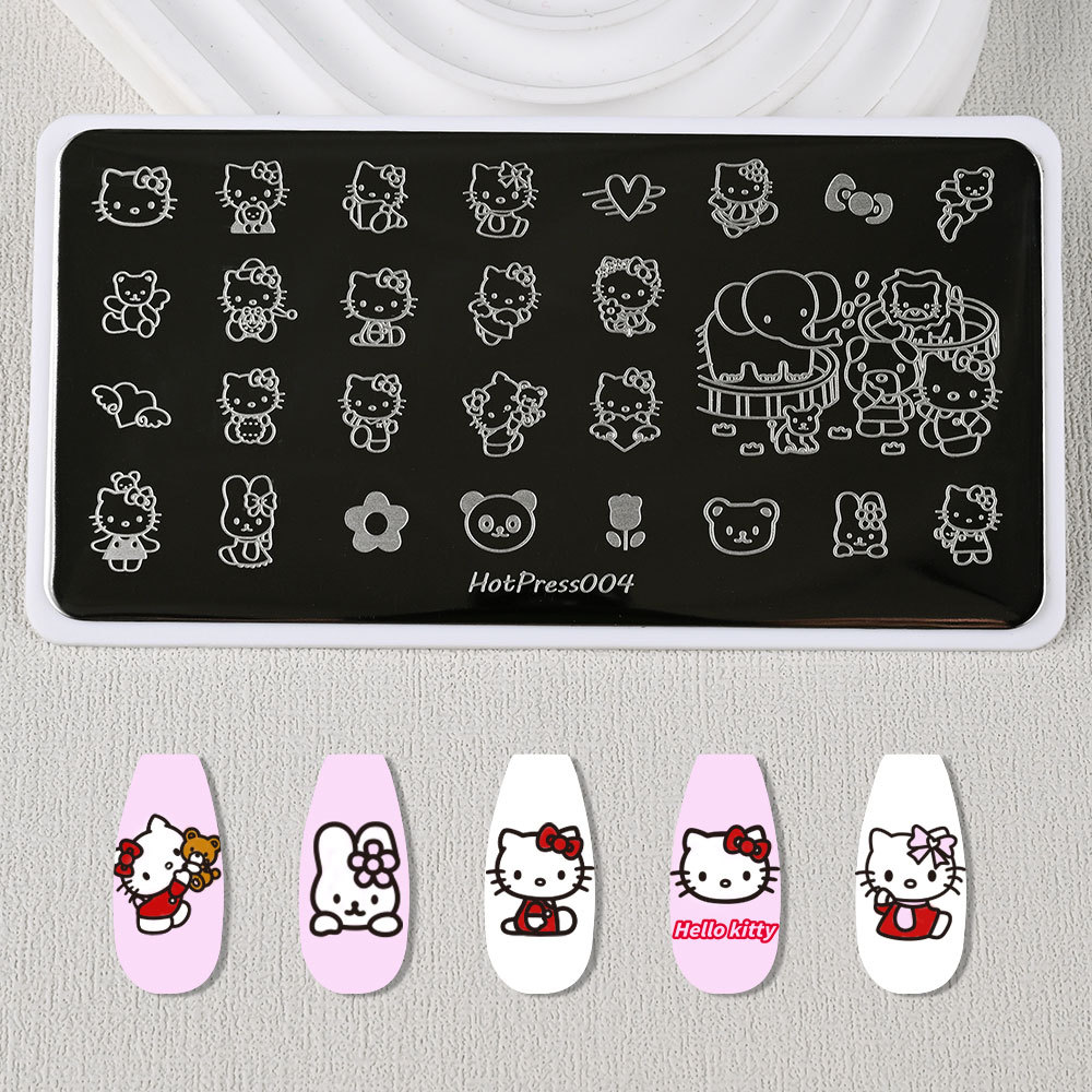 Cross-Border Big-Name Hello Kitty Pattern Nail Art Printing Steel Plate Stainless Steel Cartoon Cute Kt Cat Nail Art Transfer Steel Plate