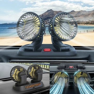 Avtomobil Ventilyatoru İki Başlıqlı 360 Fırlanan Külək Tənzimləyici Mini Fan