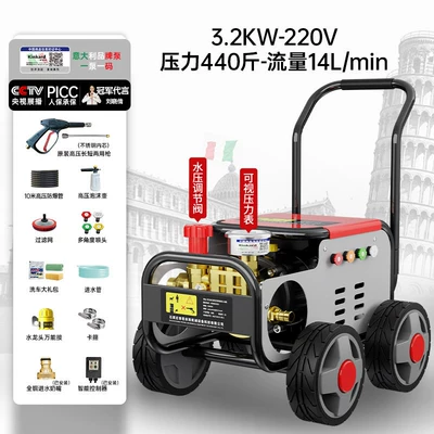 Customized cross-border Black Cat high-pressure car washer 220V commercial high-power trolley-type cleaning machine for yard cleaning (Car washing machine) - household-car-washer-32kw-two-phase-220kg-pressure-10m-steel-wire-hose