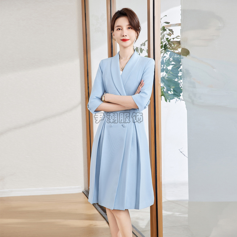 Textured Suit Dress Summer Professional Beauty Salon Sales Department Front Desk Receptionist Sales Assistant Gold Store Work Uniform