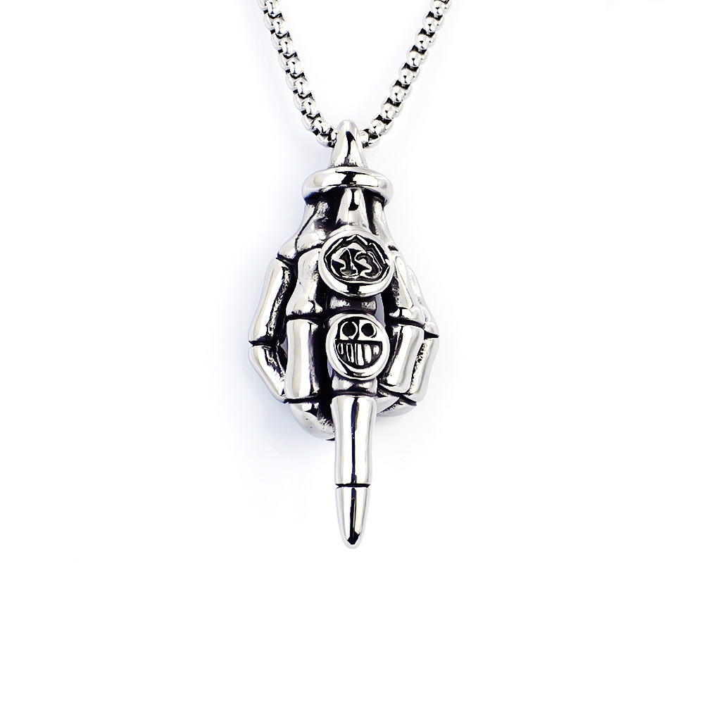 Stainless Steel Pendant Necklace Skull Gesture Titanium Jewellery_voghion.com