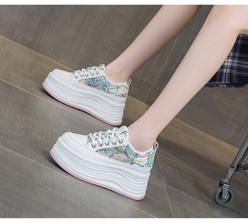 Giày sneaker nữ đế dày tăng chiều cao ẩn sequin hè 2026 — M2855 màu hồng, M2855 Màu đen, M2855 màu be chi tiết 17