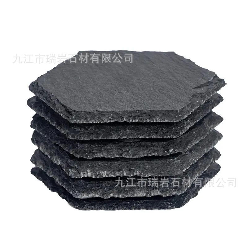 Posavasos de roca natural al por mayor de fábrica Posavasos de pizarra redonda de estilo japonés, almohadillas de aislamiento térmico, posavasos de pizarra de Amazon transfronterizos