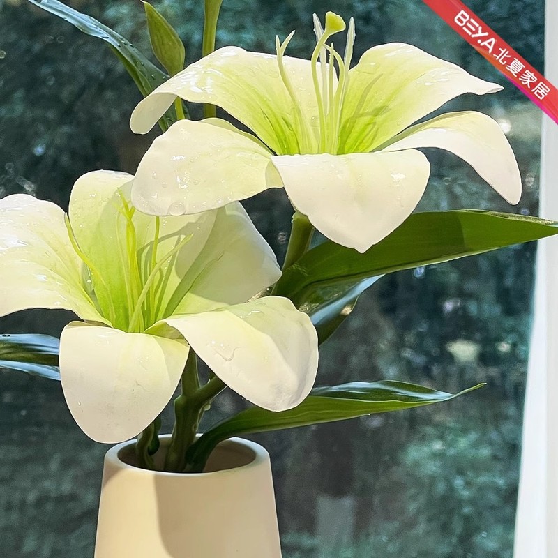 保湿感ユリ造花セラミック花瓶リビングルームの装飾ダイニングテーブルルームの装飾デスクトップ造花装飾品|undefined