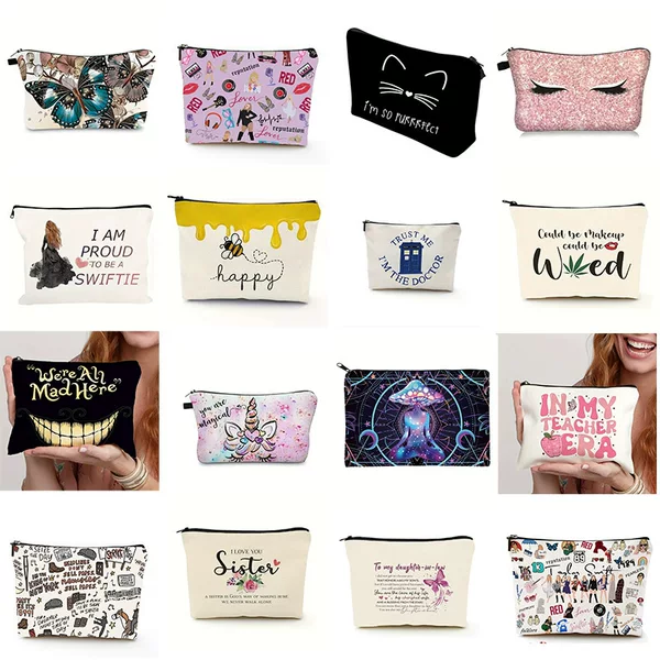 Cross-Border Best-Selling Digitally Printed Dense Weave Cosmetic Bag, Waterproof Polyester Portable Storage Bag, Gift for Sisters