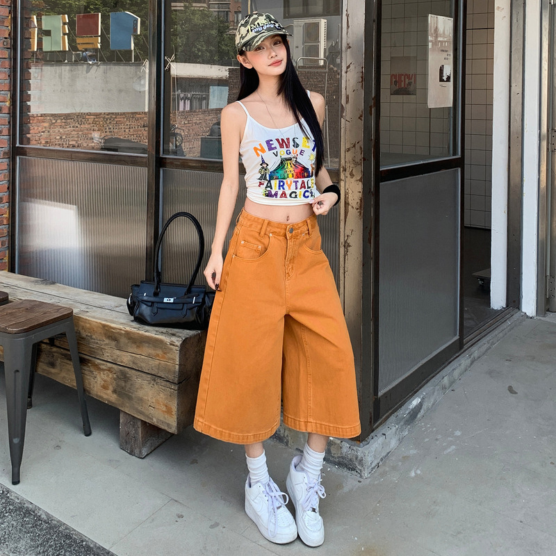 American Retro Orange Wide-Leg Cropped Jeans for Women, 2026 Summer New High-Waisted Straight-Leg 7/8 Pants American Retro Orange Wide-Leg Cropped Jeans for Women, 2026 Summer New High-Waisted Straight-Leg 7/8 Pants