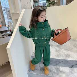 女童套装秋装2025休闲新款洋气时髦儿童春秋工装宝宝两件套孔雀绿