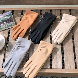 New Solid Color Button Niche Design Autumn and Winter Warm Gloves fleece-lined Fashion Outdoor Long Finger Cycling Cold-proof Gloves