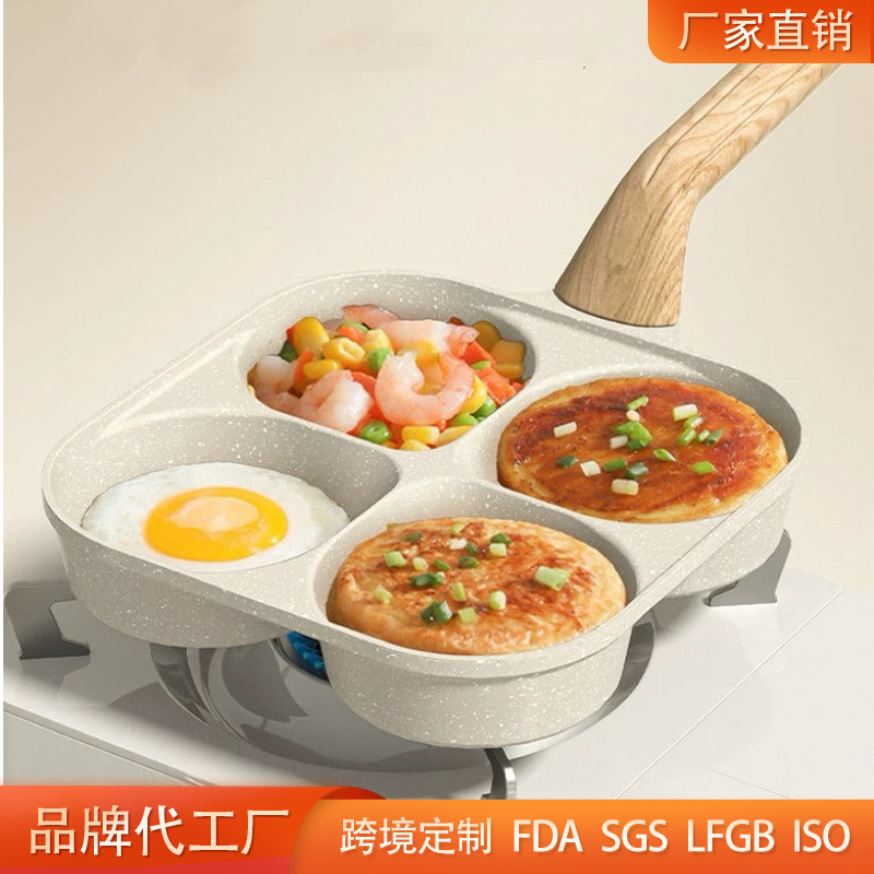 Extra-Large Deep Frying Pan for Egg Burgers, Breakfast Frying Pan, Egg Frying Pan, Egg Frying Tool, Four-Hole Non-Stick Frying Pan
