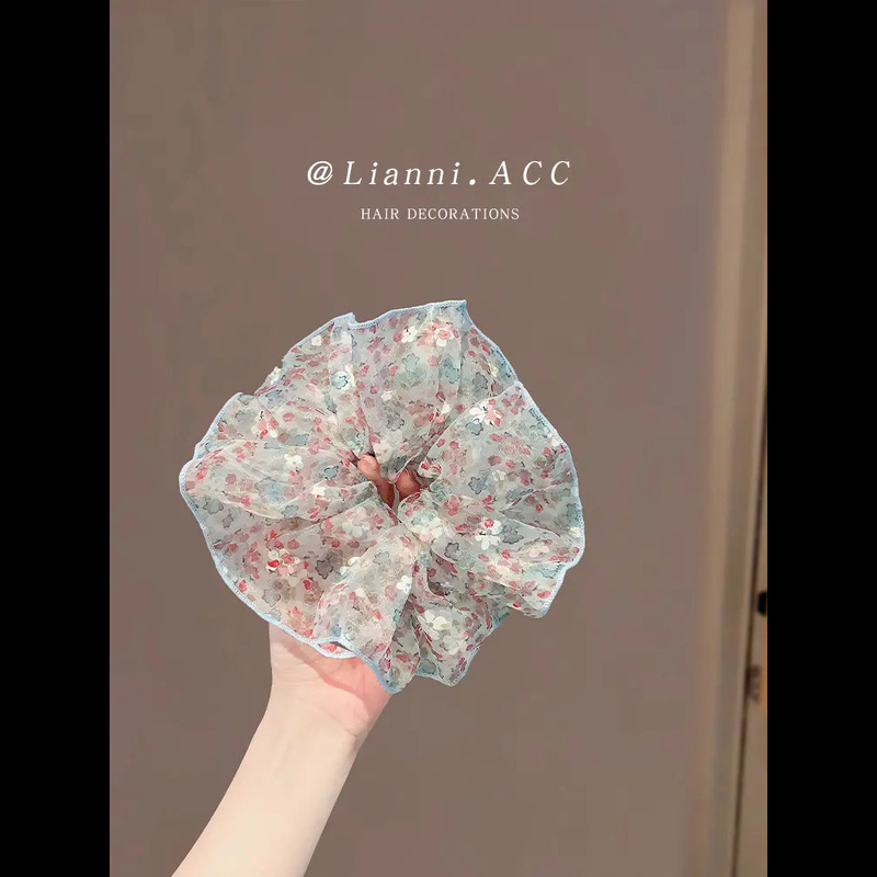 夏季甜美碎花网纱大号大肠发圈女扎头发丸子头发绳侧马尾头绳皮筋|undefined