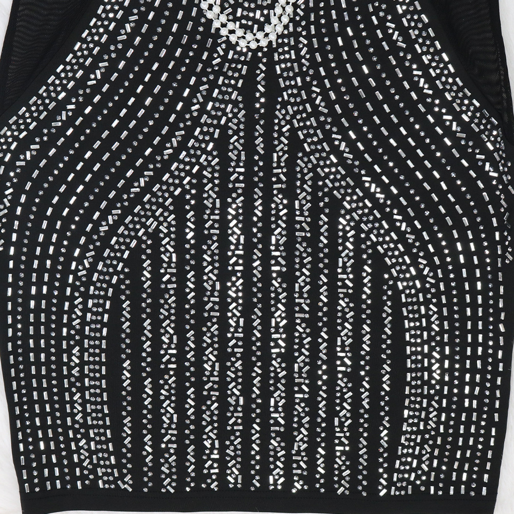 Deep V Plunge neck Sleeveless Sheath Rhinestone Dress Women Sexy Evening Dress Hollow Out Cutout