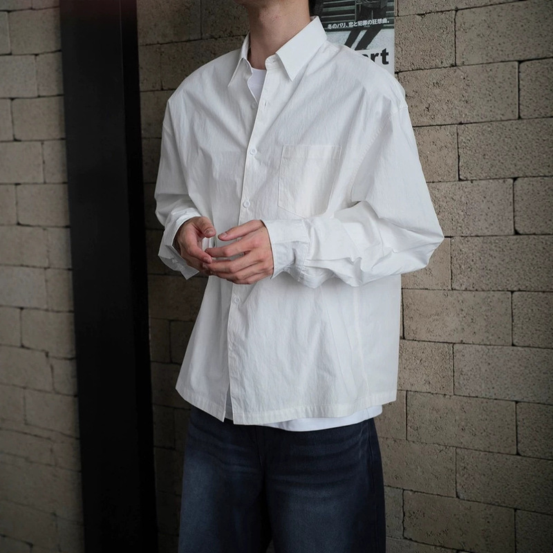 White Basic Long-Sleeve Shirt, Japanese Style, Loose Fit, Versatile Casual Shirt for Spring and Autumn, Everyday Wear, 2025 New Model for Men White Basic Long-Sleeve Shirt, Japanese Style, Loose Fit, Versatile Casual Shirt for Spring and Autumn, Everyday Wear, 2025 New Model for Men