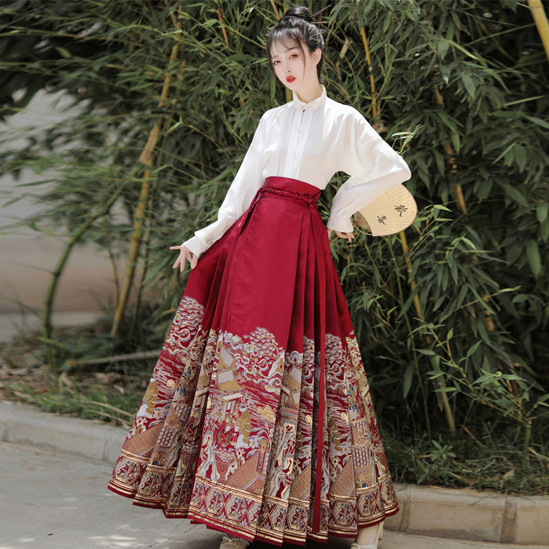 Chinese-Style Mamian Skirt, Ming-Style Brocade Mamian Skirt, New Chinese-Style National Style Han Dynasty Women's Daily Han Dynasty Wear