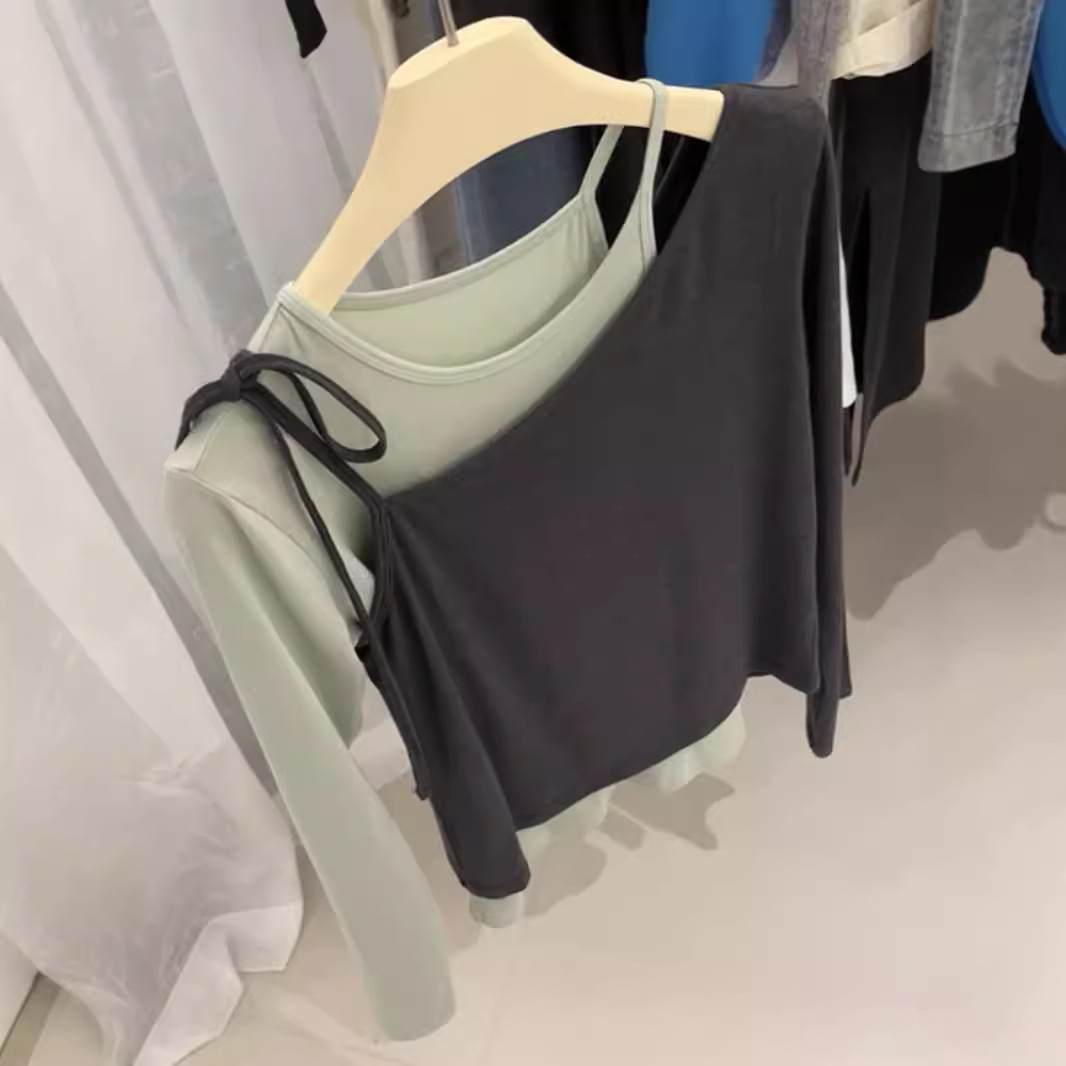 프랑스 불규칙한 스티칭 대조 컬러 디자인 센스 긴 소매 여성의 새로운 높은 감각 분위기 패션 투피스 재킷 트렌디