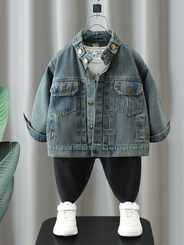 5769 Chaqueta de mezclilla para niños Primavera y otoño Nuevo estilo Top de moda para niños Chaqueta de estilo de Hong Kong para bebés guapos