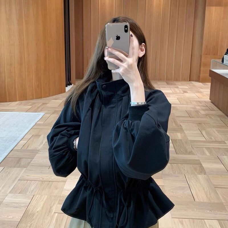 Jinbukang Simple Commuter Jacket 2025 Autumn New Batwing Style Stand Collar Design Long Sleeve Practical Pocket Closure