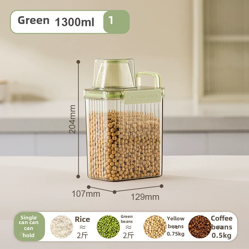Sealed storage container, moisture‑ and pest‑proof, measuring‑cup lid, 1.3–1.8 L