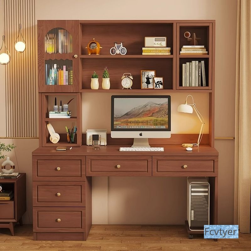 Hao Bang Bookshelf Bookcase Computer Desk Adult Student Solid Wood Desk Table Home Integrated Bedroom Writing Junior High School Student